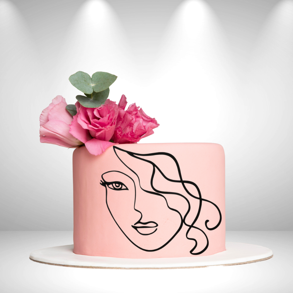 Lady Face Minimalist Lines Cake Charm 1 - Black