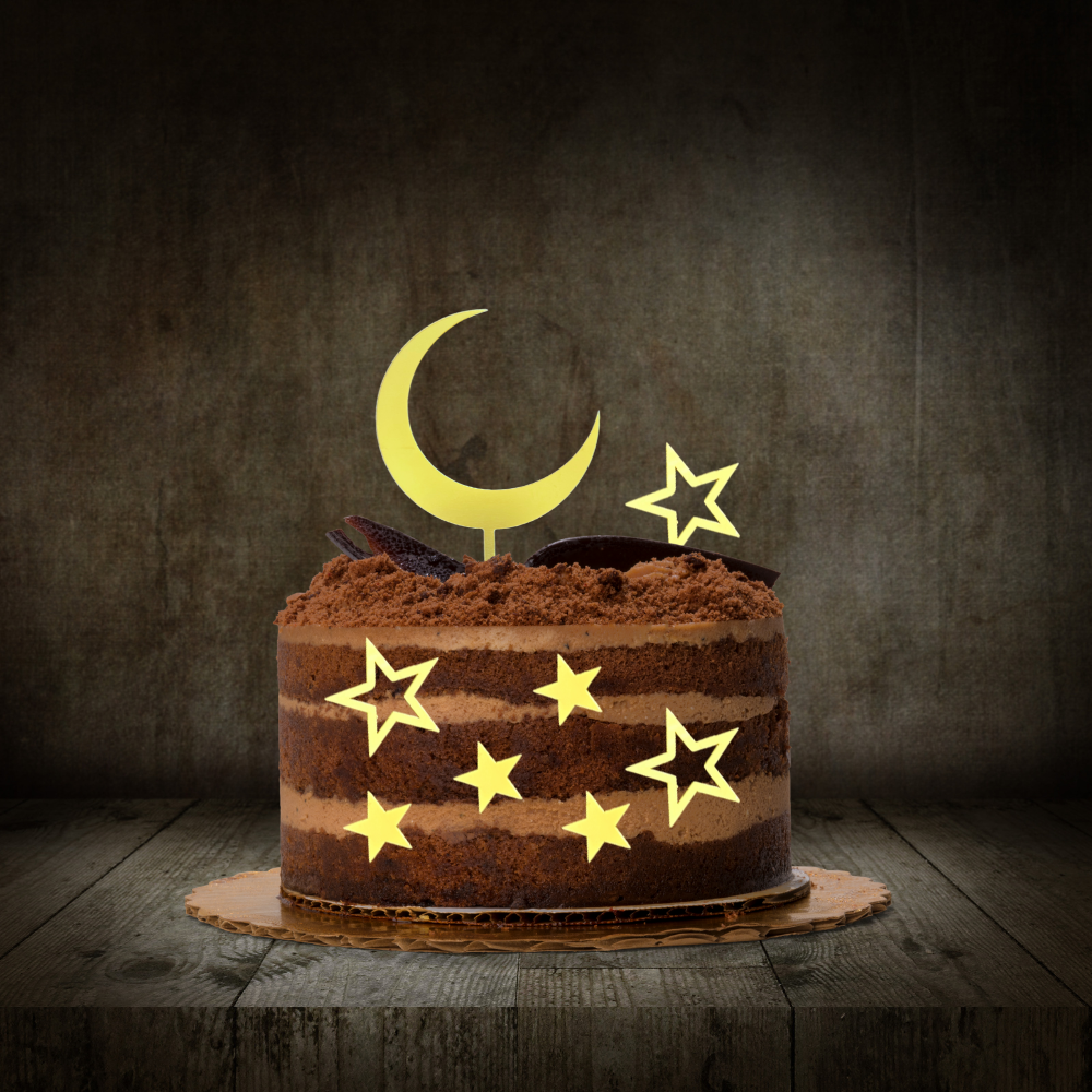 Moon and Star 8 Pcs Cake Topper - Gold