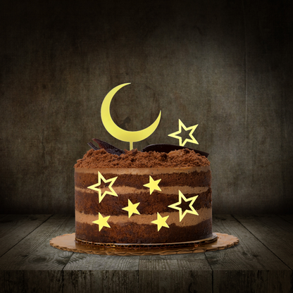 Moon and Star 8 Pcs Cake Topper - Gold